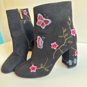 Nanette Lepore Embroidered Black Ankle Boots
